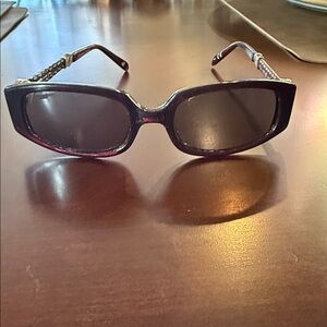 Brighton Black frame Sunglasses with Woven Brown Temples